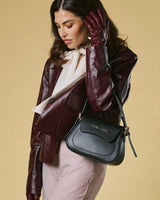 Ottavia (black) - Italian calf leather women's crossbody bag (with shoulder strap)
