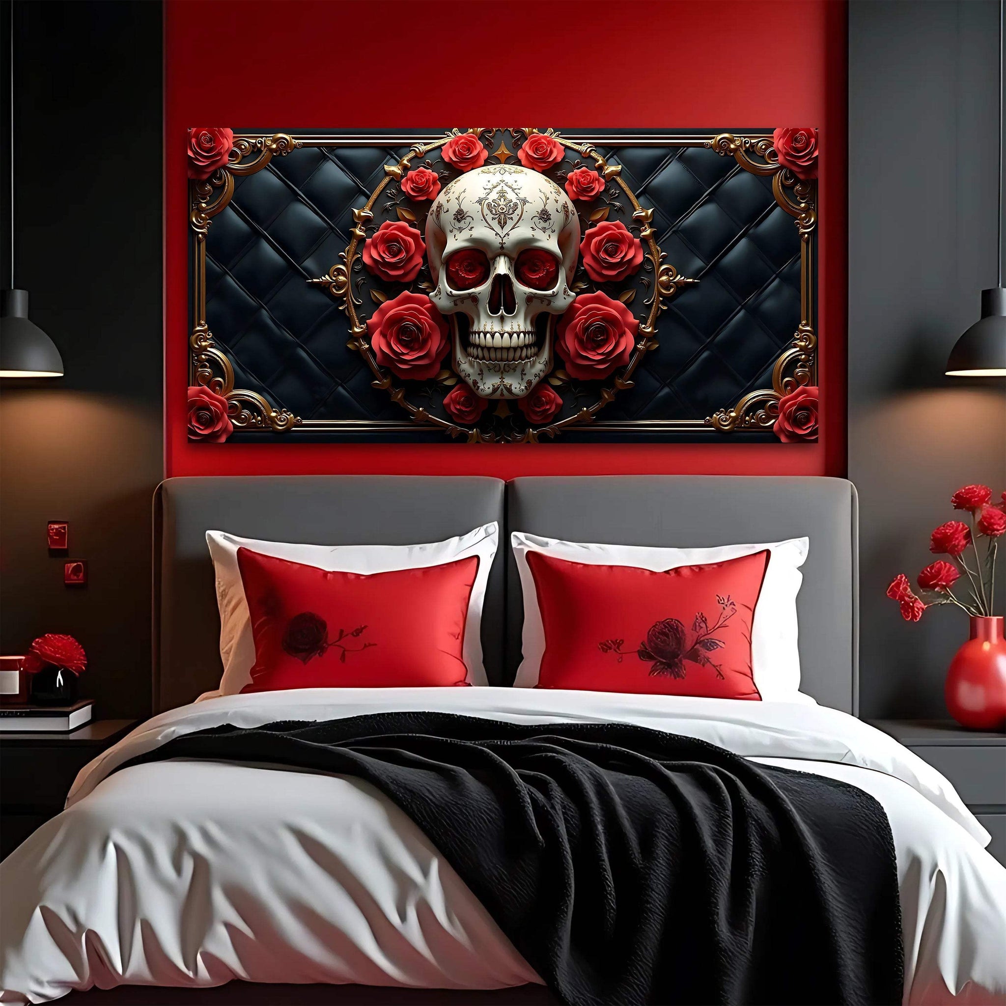 3D Rose and Skull Wall Art VII - Tailored Canvases - Flyclothing LLC