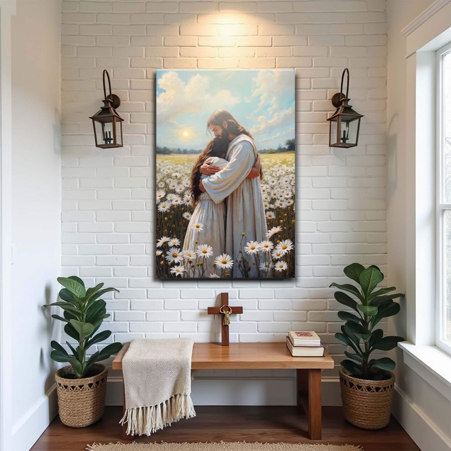 Jesus Hugging Woman Faith Wall Art - Tailored Canvases - Flyclothing LLC