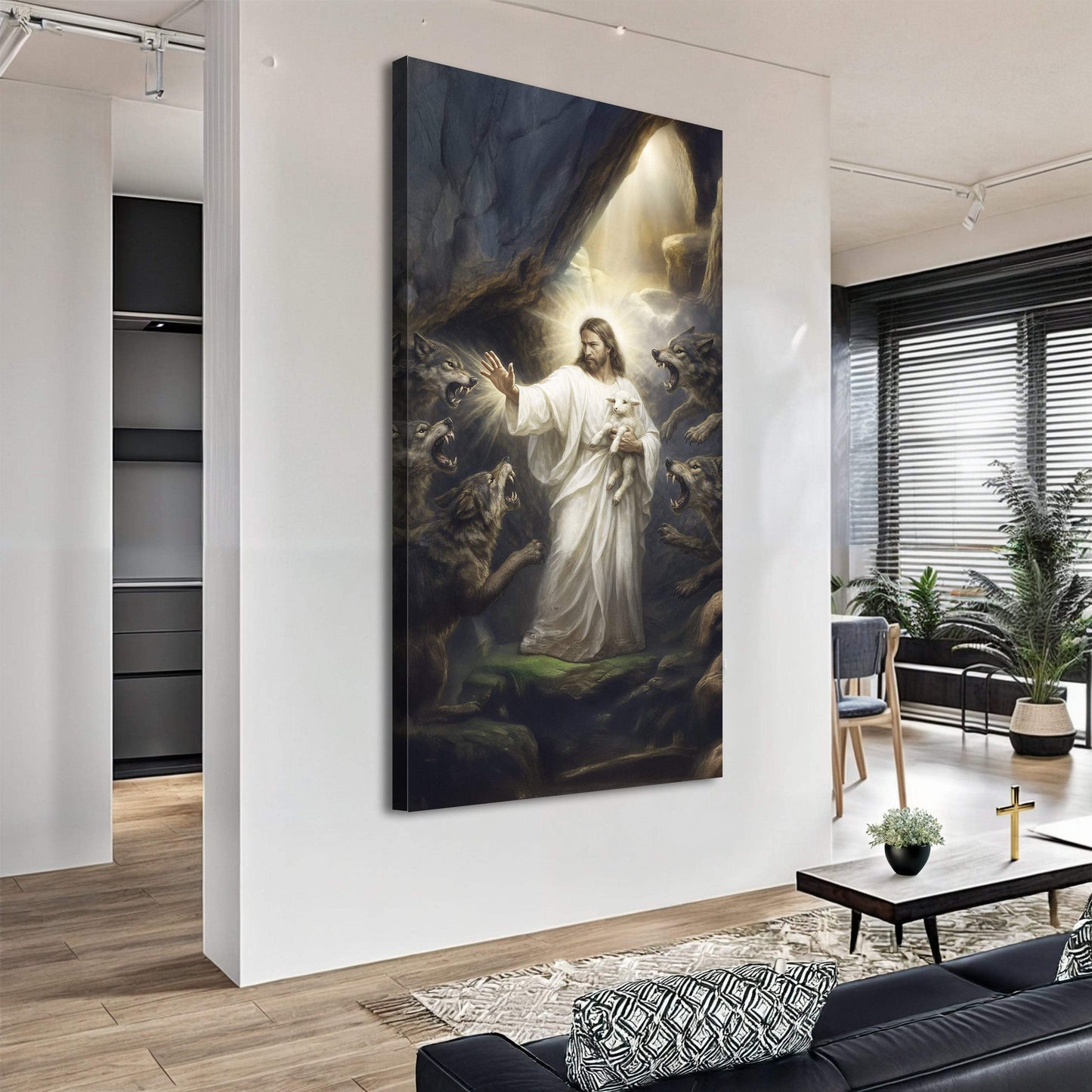 Jesus Protects The Lamb From Wolves Faith Wall Art XV - Tailored Canvases - Flyclothing LLC