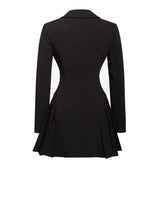 Ria Black Blazer Mini Dress with Crystal Button and Pleated Detail - Miss Circle - Flyclothing LLC