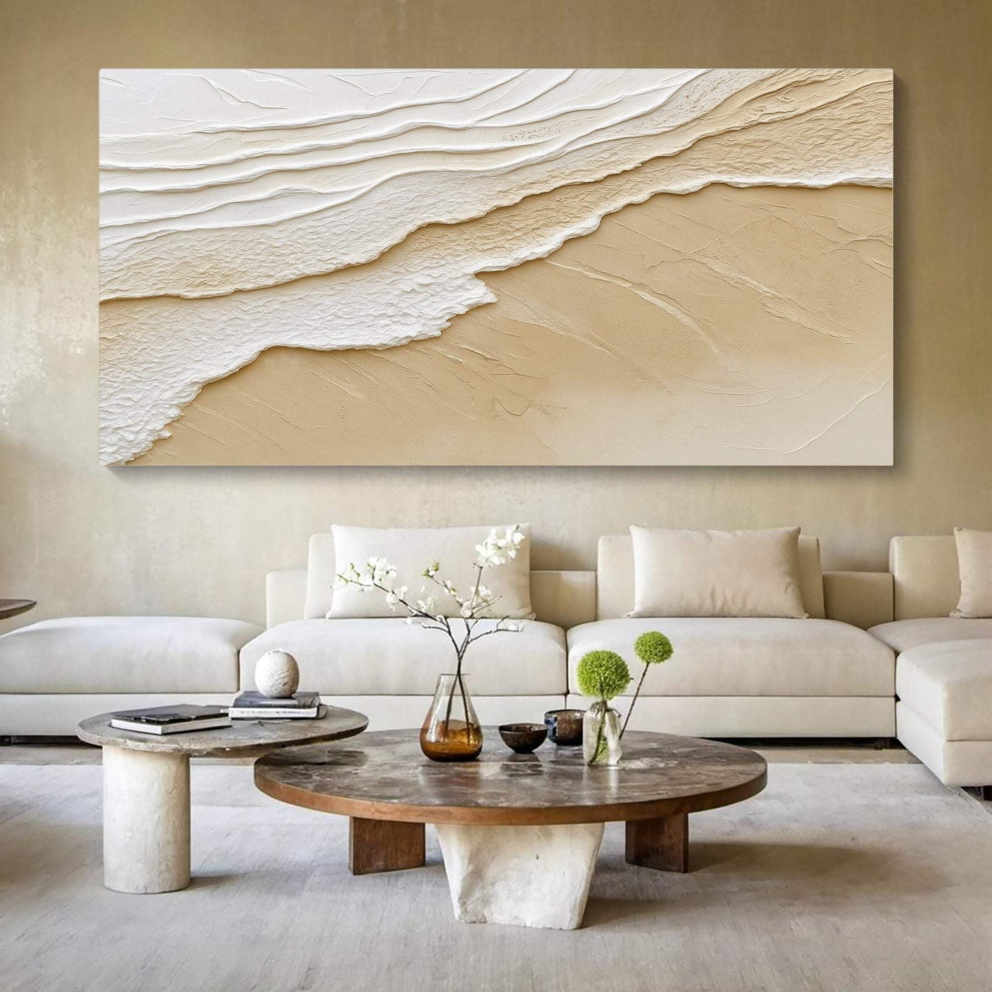Neutral Ocean Waves Wall Art - Tailored Canvases - Flyclothing LLC