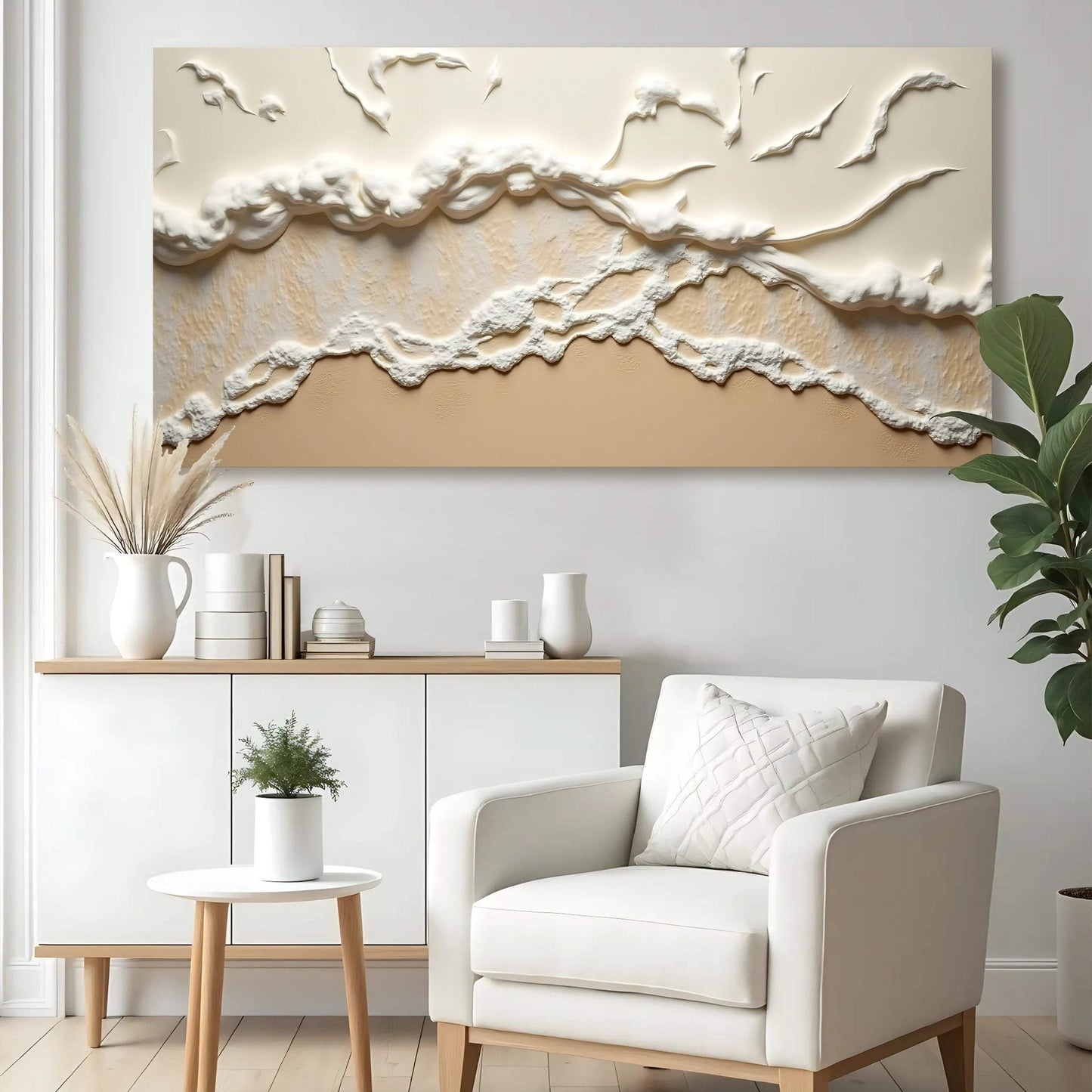 Beige Abstract Ocean Waves Wall Art - Tailored Canvases - Flyclothing LLC