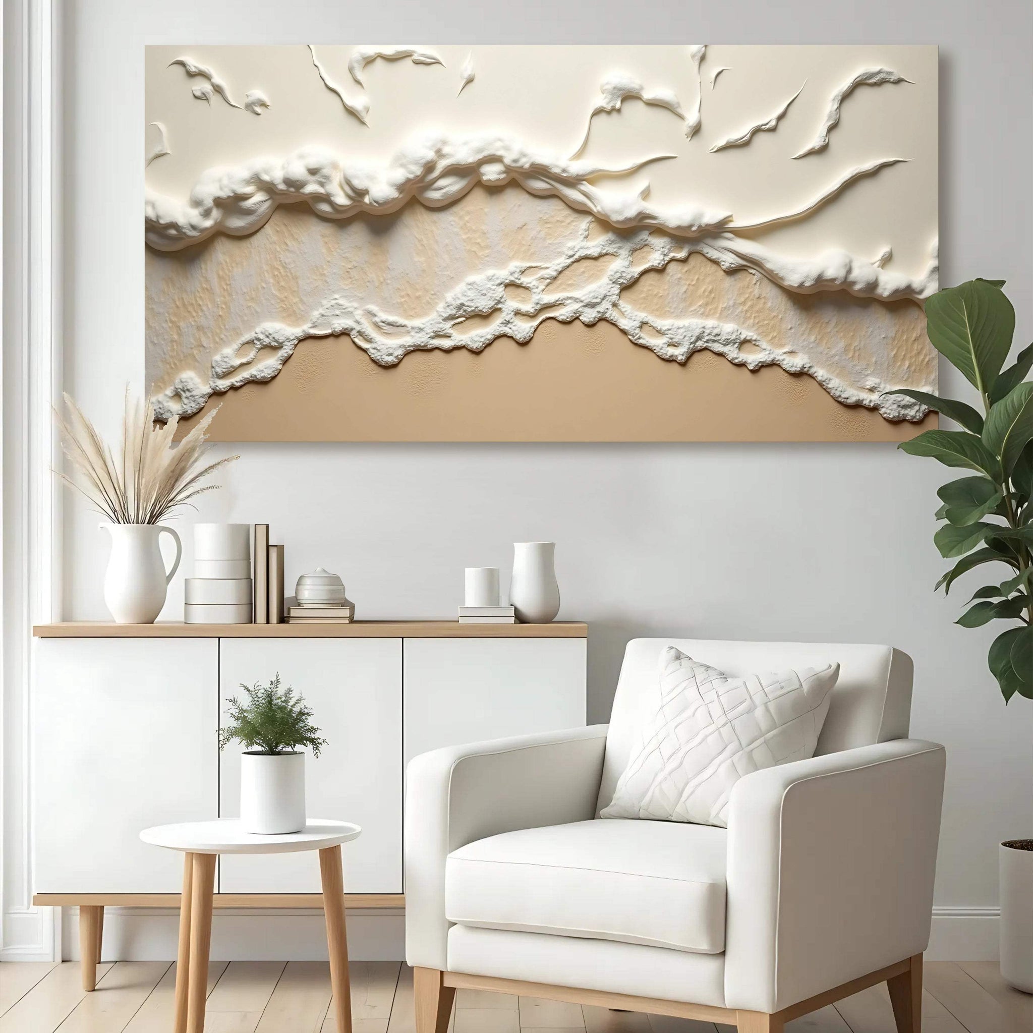 Beige Abstract Ocean Waves Wall Art - Tailored Canvases - Flyclothing LLC