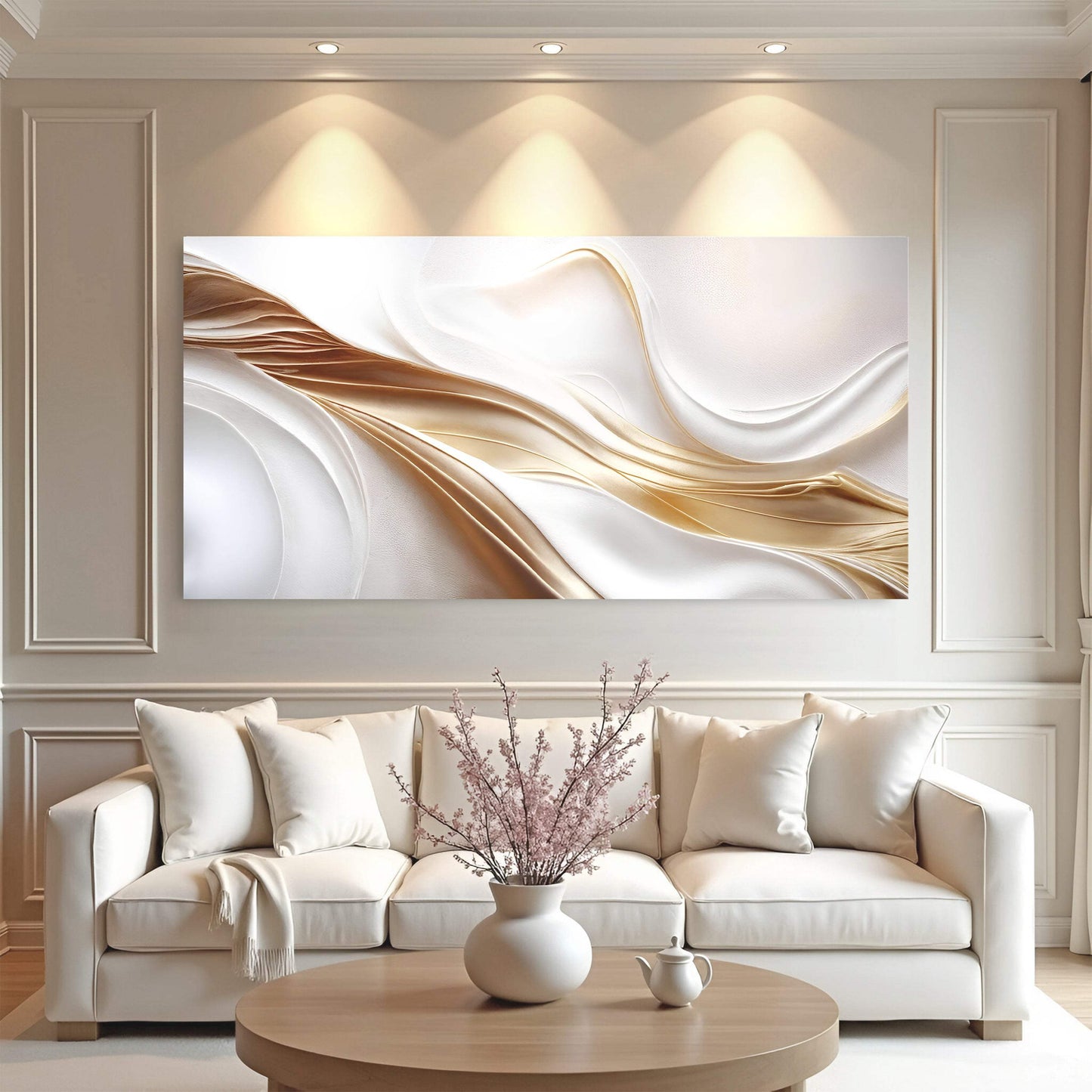 White and Gold Abstract Wall Art - Tailored Canvases - Flyclothing LLC
