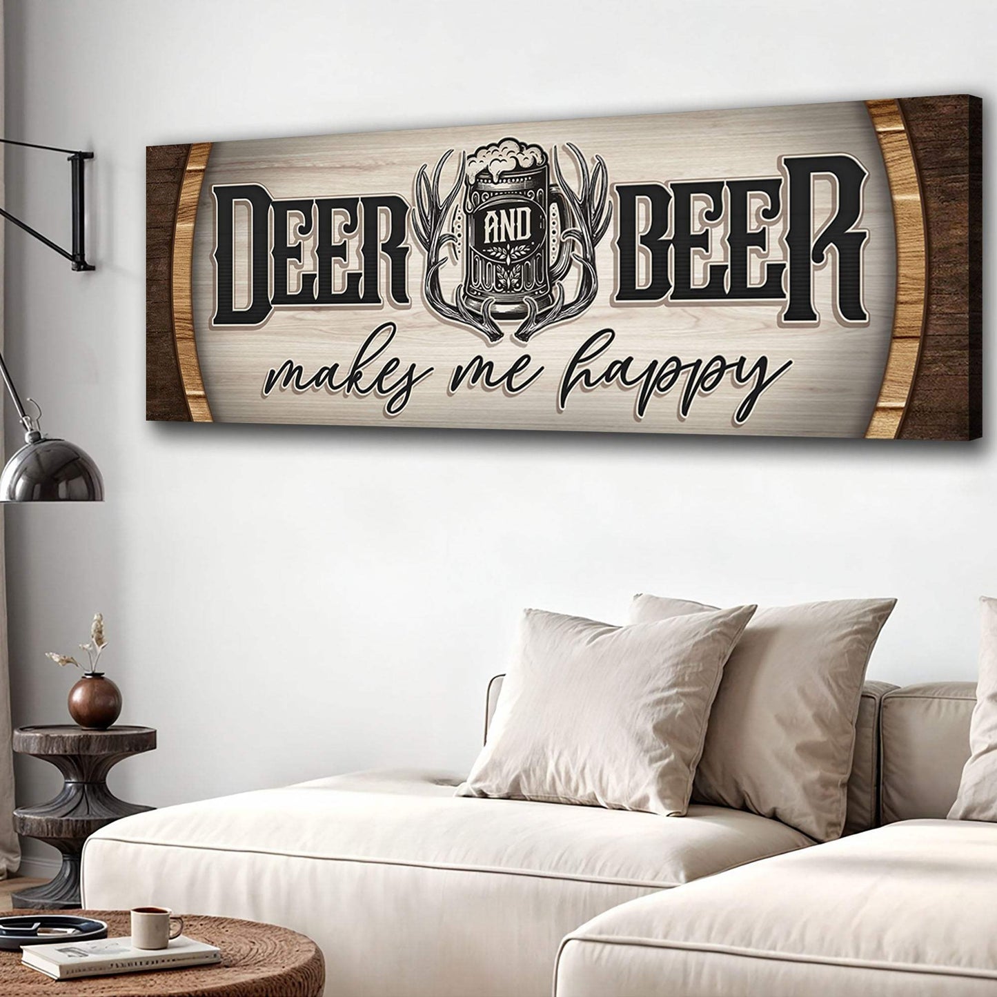 Deer And Beer Make Me Happy Hunting Sign II - Tailored Canvases - Flyclothing LLC