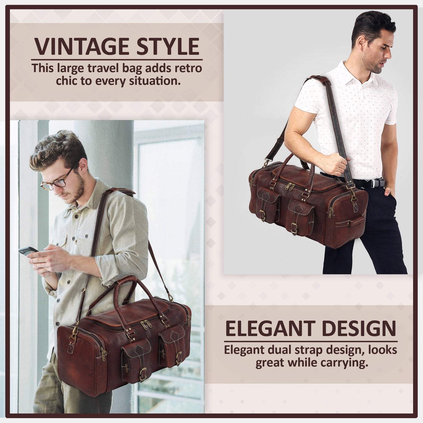 Vintage Dark Brown Traveller Duffle Bag - Classy Leather Bags - Flyclothing LLC