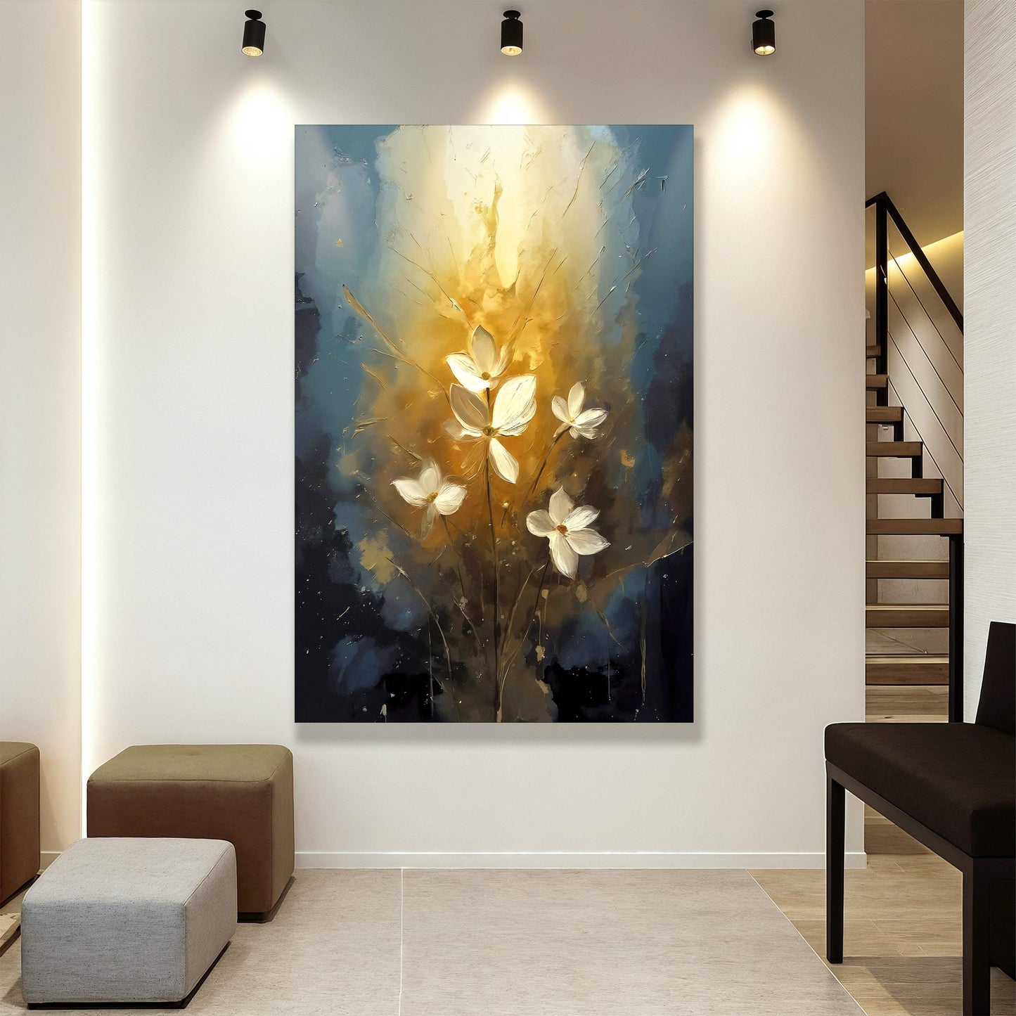 Golden Glow Elegant Flower Wall Art - Tailored Canvases - Flyclothing LLC
