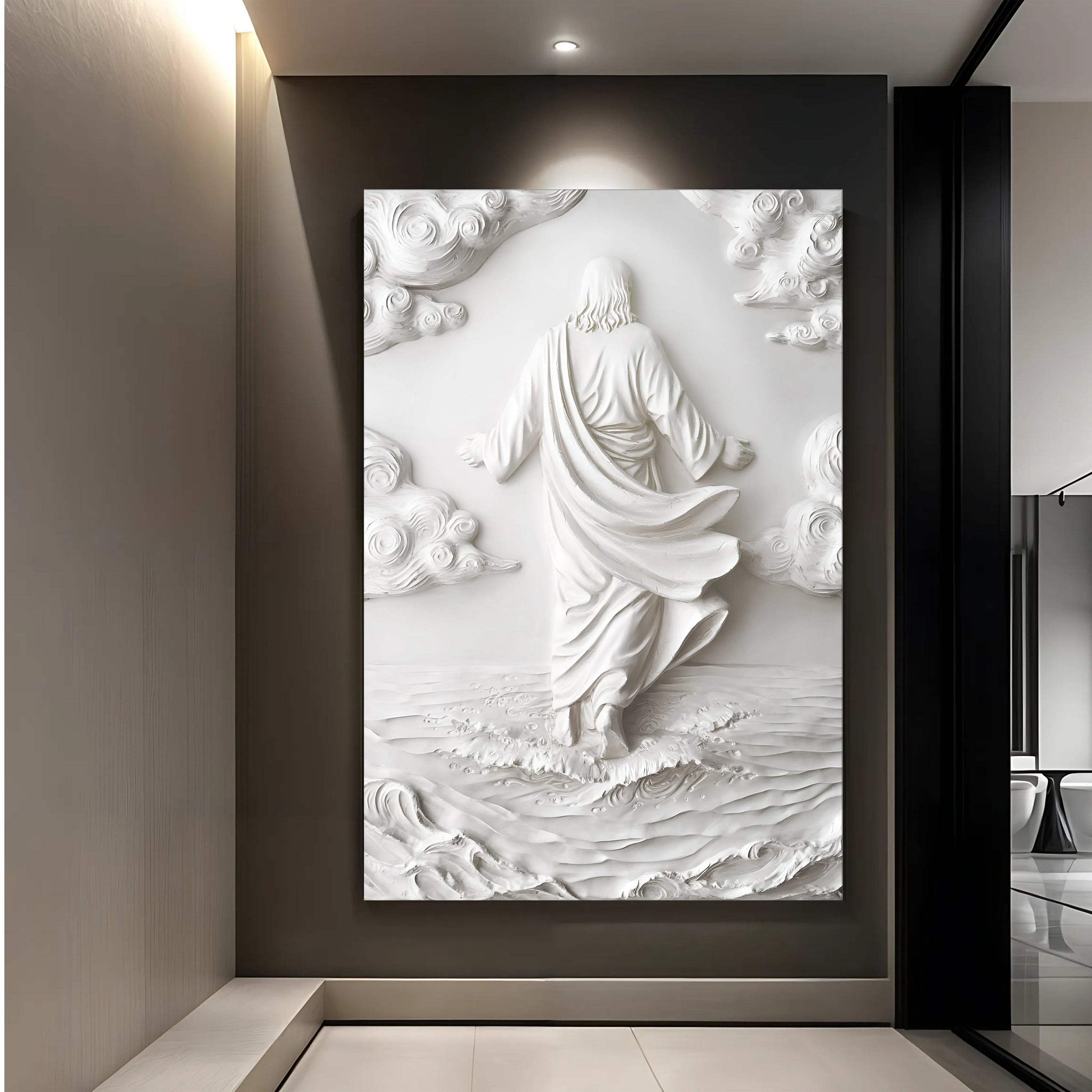 3D Minimalist Jesus Walking on Water Wall Art - Tailored Canvases - Flyclothing LLC