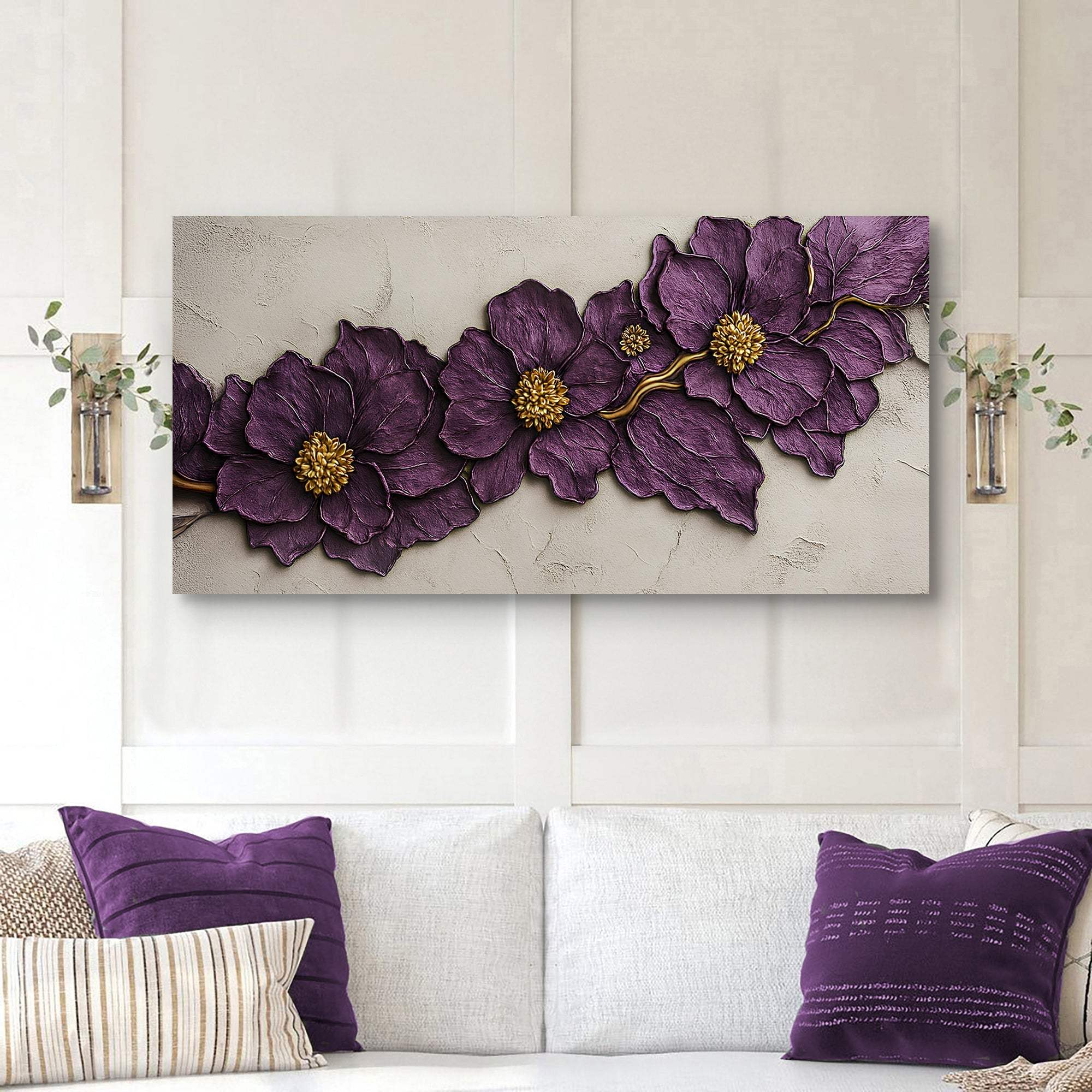 Purple Flower Plaster Wall Art - Tailored Canvases - Flyclothing LLC