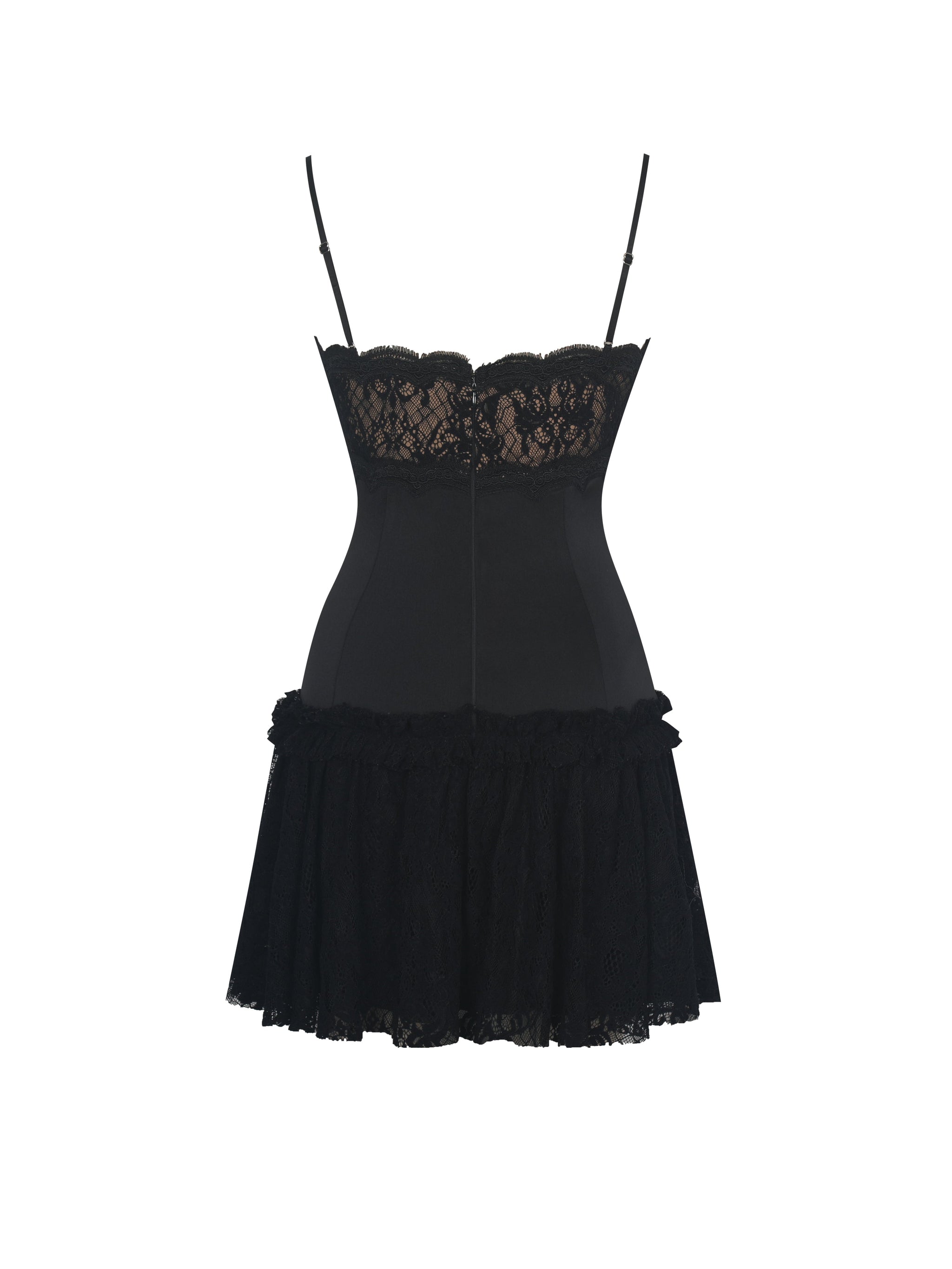 Umra Black Contrast Lace Sweetheart Gathered Mini Dress