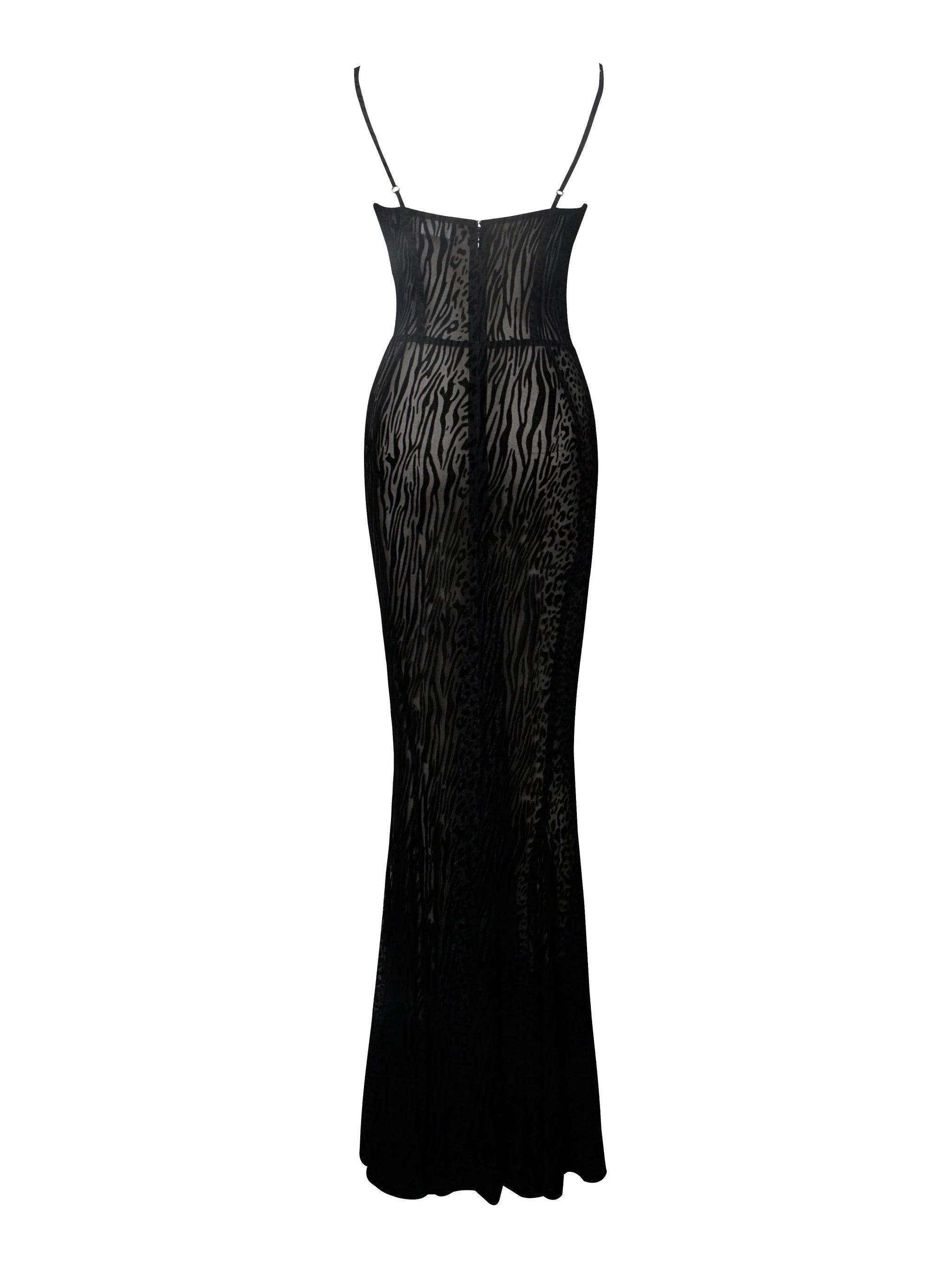 Ulani Black Burnout Velvet Detail Mesh Maxi Dress - Miss Circle - Flyclothing LLC