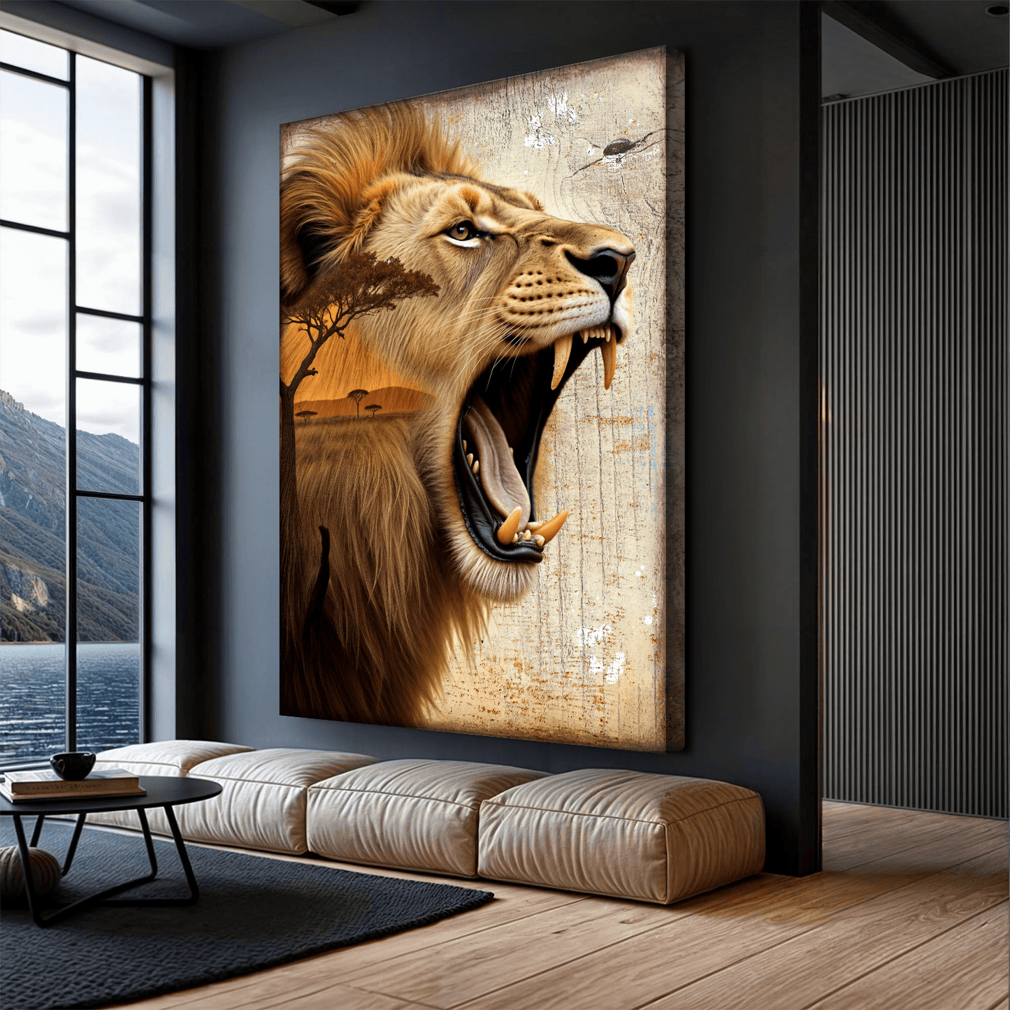 Lion Double Exposure Wall Art - Tailored Canvases - Flyclothing LLC