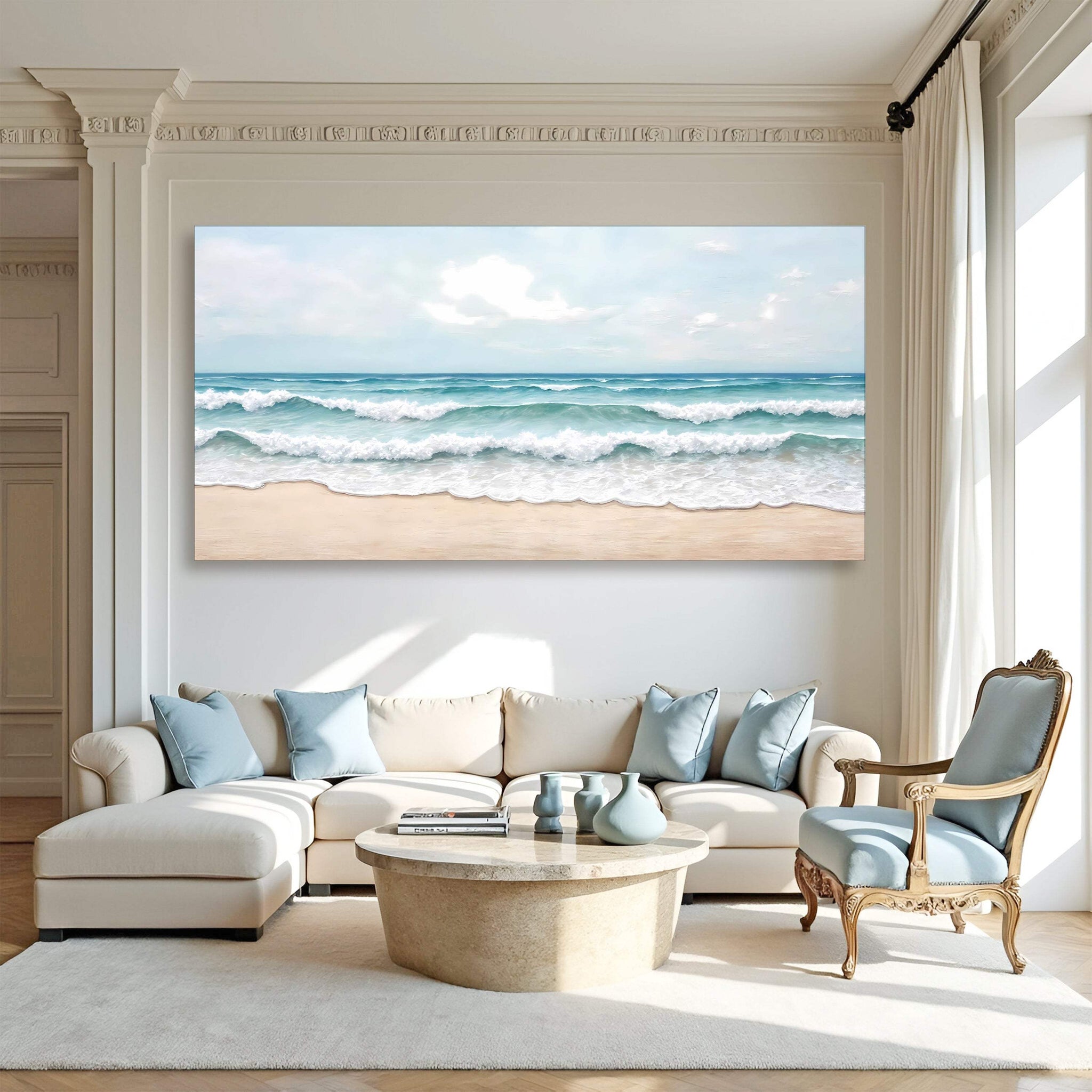 Serene Ocean Wave Coastal Wall Art - Tailored Canvases - Flyclothing LLC