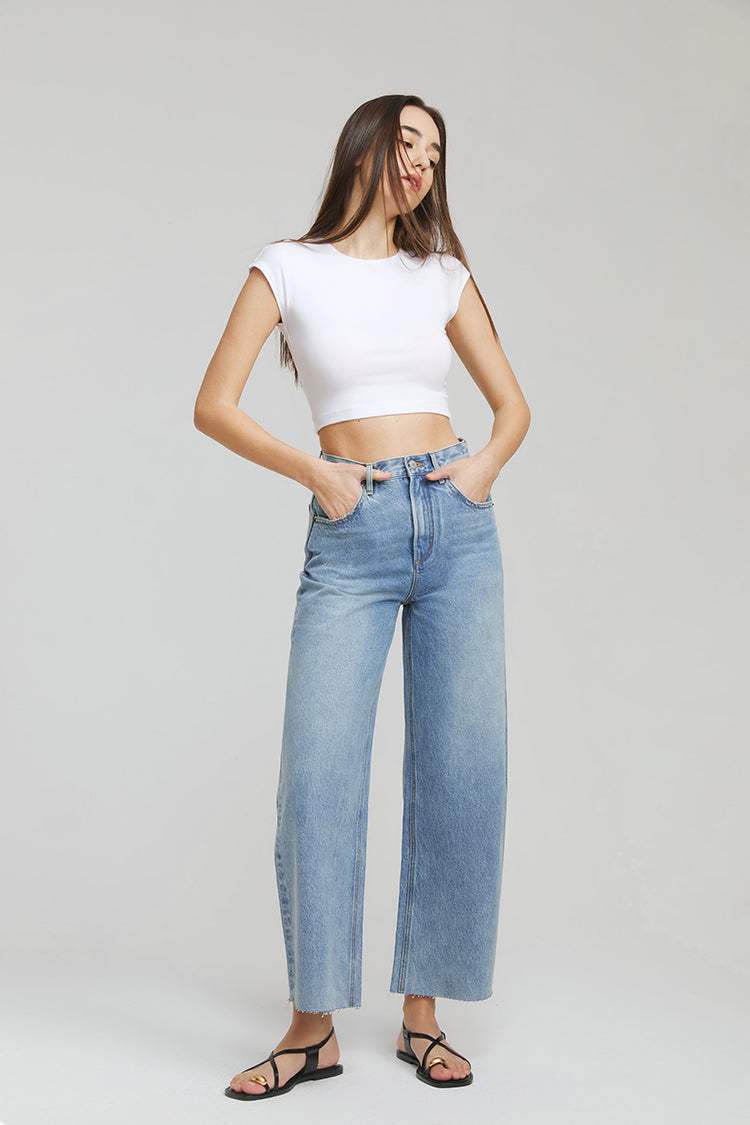 Moon Curve Raw Hem Crop Jeans HJ129 - Hey Joanie - Flyclothing LLC