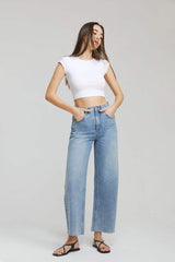 Moon Curve Raw Hem Crop Jeans HJ129 - Hey Joanie - Flyclothing LLC