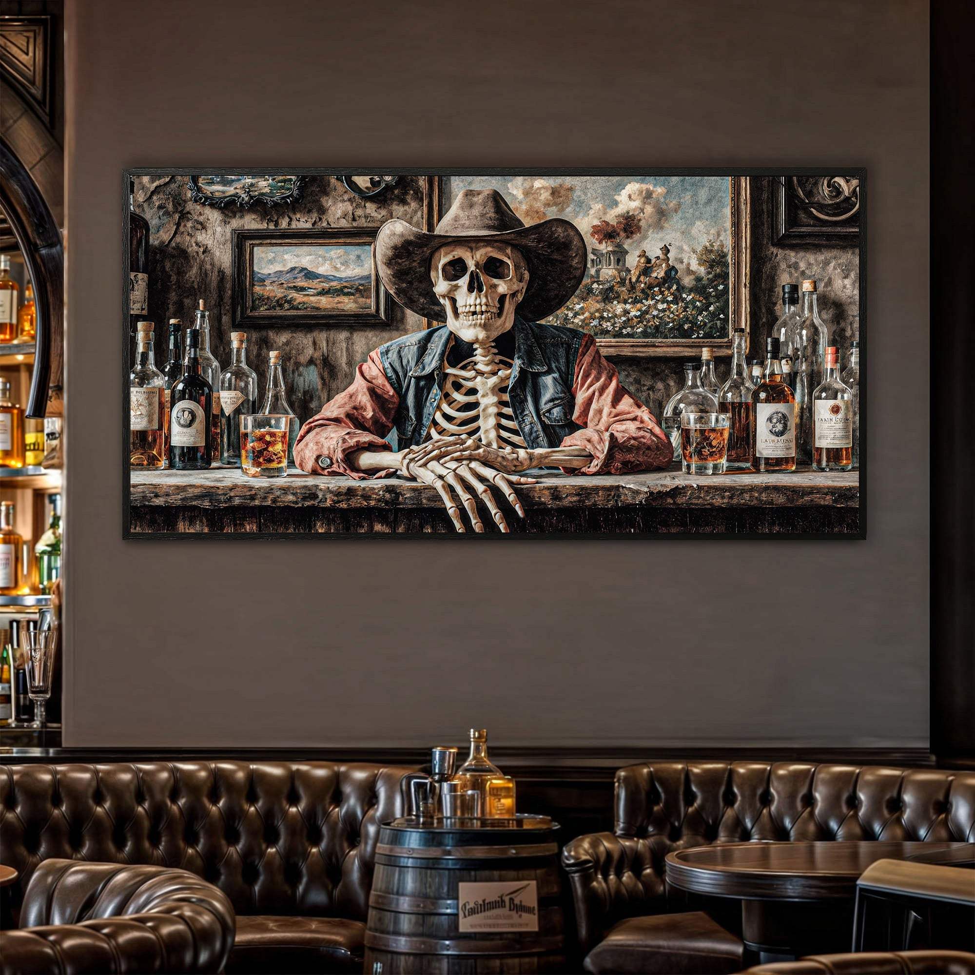 Skeleton Cowboy Barman At Western Saloon Wall Art - Tailored Canvases - Flyclothing LLC
