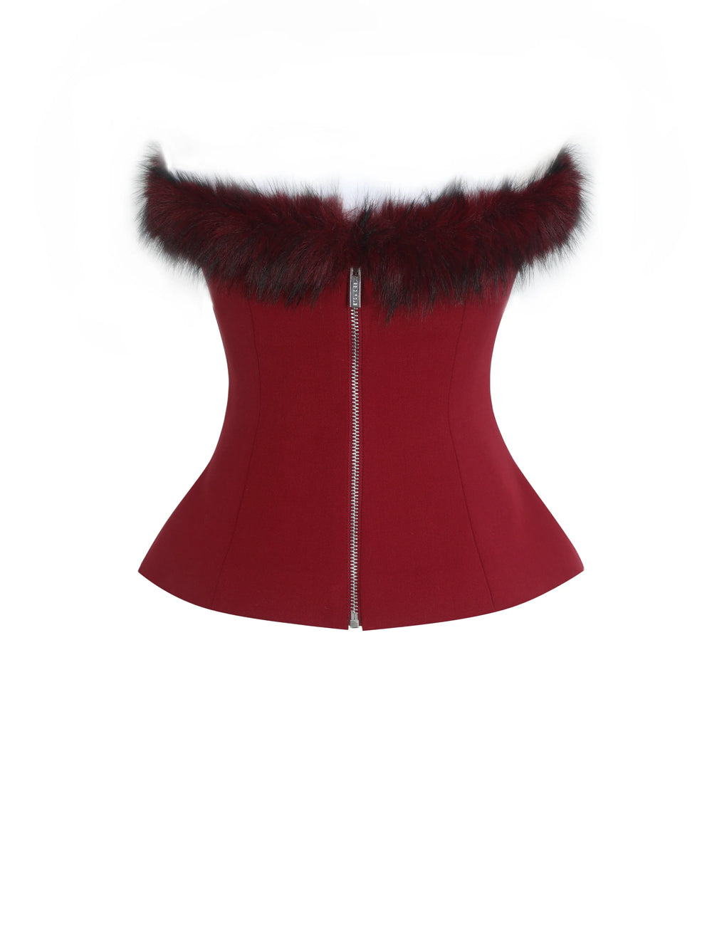 Ivette Crimson Fur-Trimmed Peplum Top - Miss Circle - Flyclothing LLC