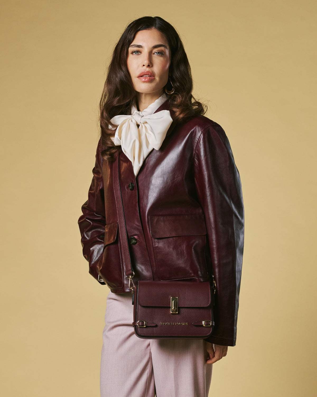 Mirella (eggplant) - Italian calf leather women's crossbody bag (with shoulder strap)