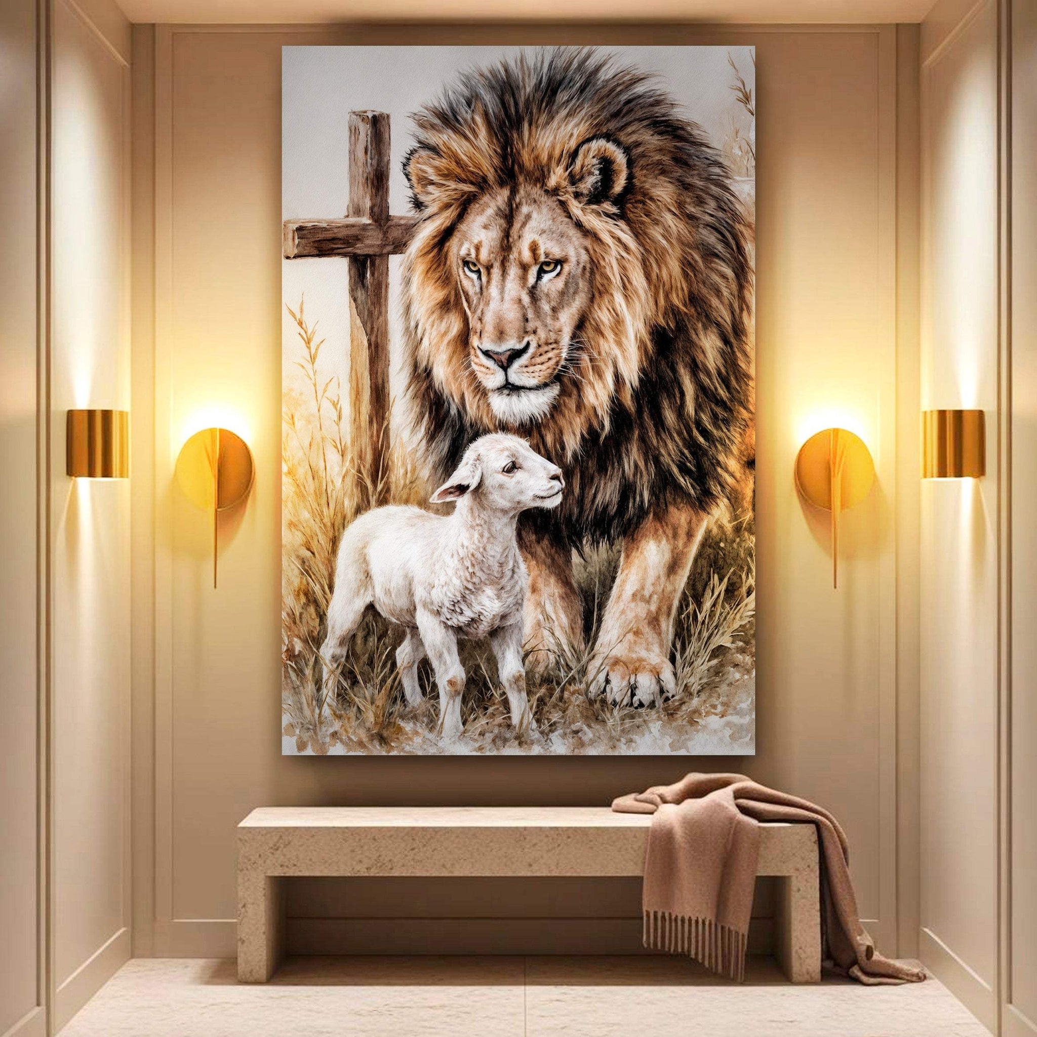 Lion And Sheep Faith Wall Art II - Tailored Canvases - Flyclothing LLC
