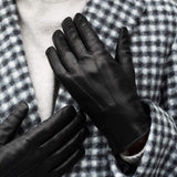 Francesca (black) - Italian lambskin leather gloves with white rabbit fur lining - Leather Gloves Online - Flyclothing LLC