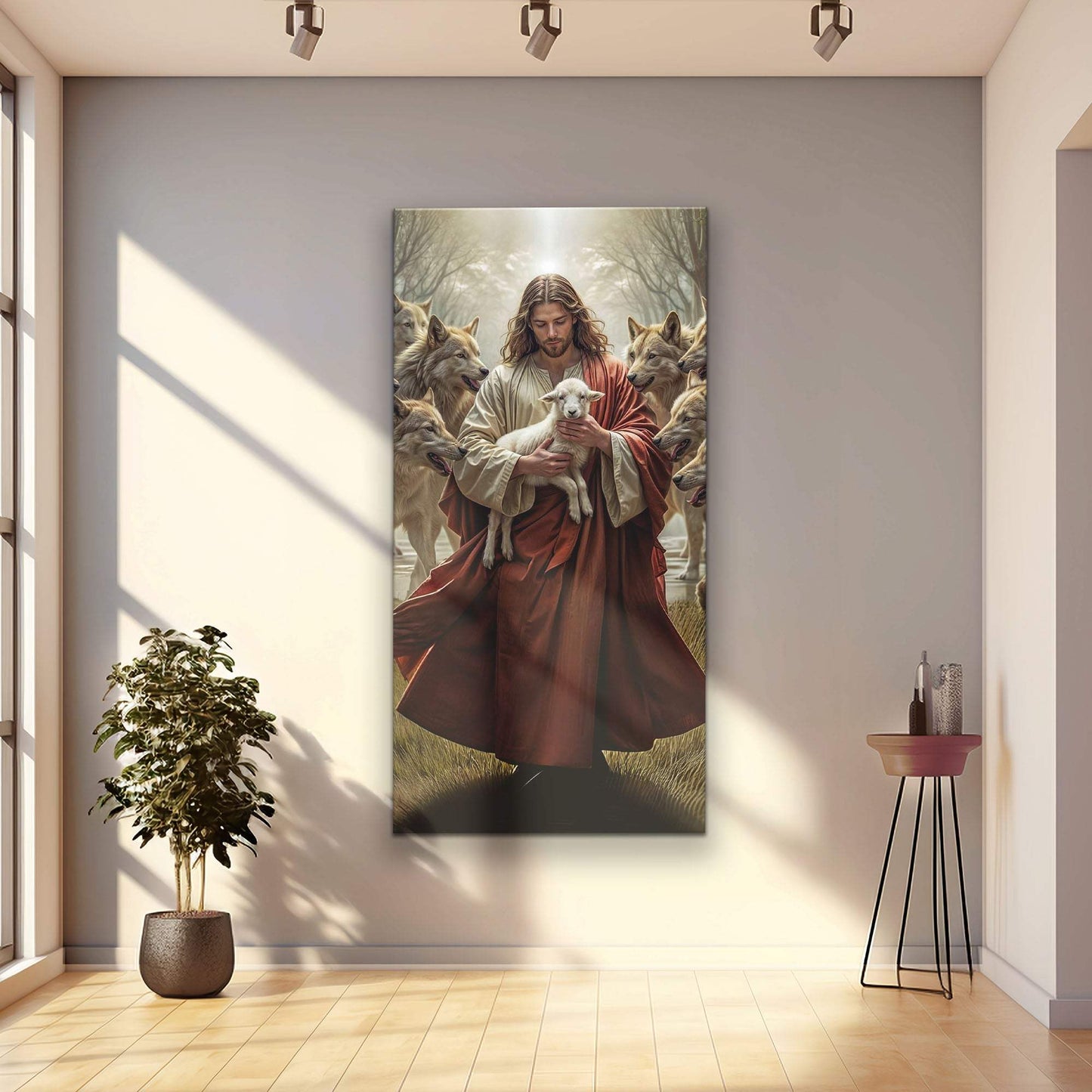 Jesus Protects The Lamb From Wolves Faith Wall Art VI - Tailored Canvases - Flyclothing LLC
