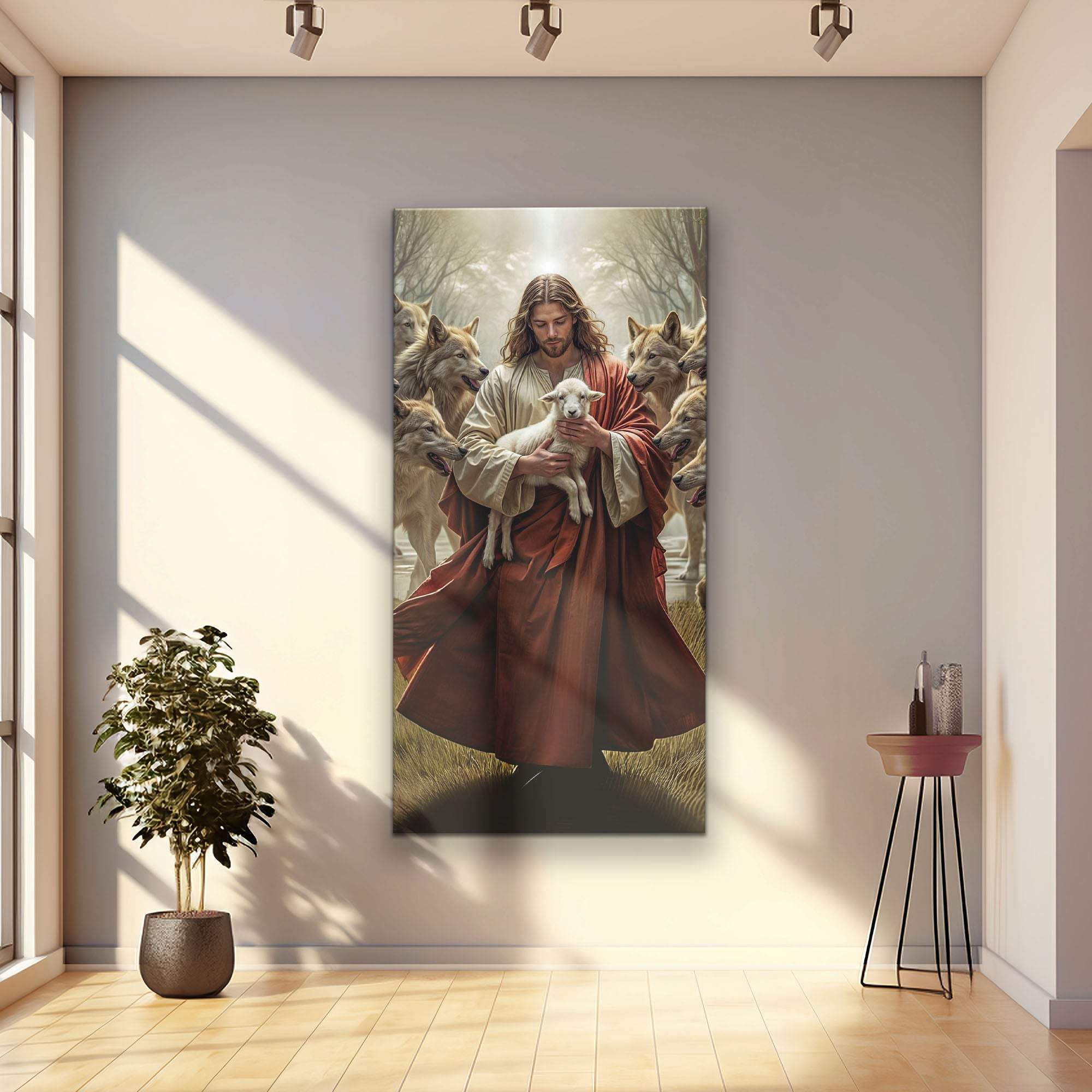Jesus Protects The Lamb From Wolves Faith Wall Art VI - Tailored Canvases - Flyclothing LLC
