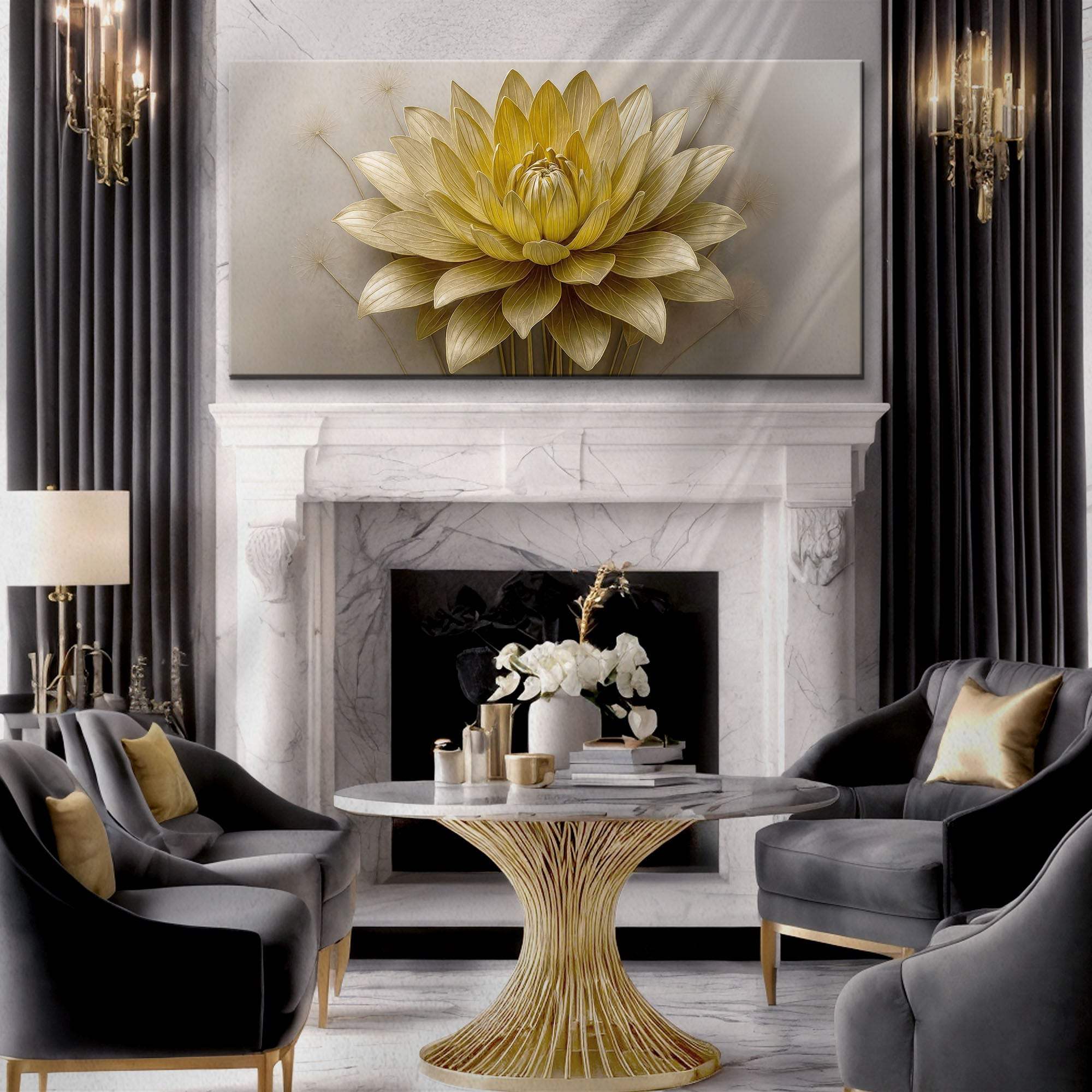 Golden Lotus Minimalist Abstract Wall Art III - Tailored Canvases - Flyclothing LLC