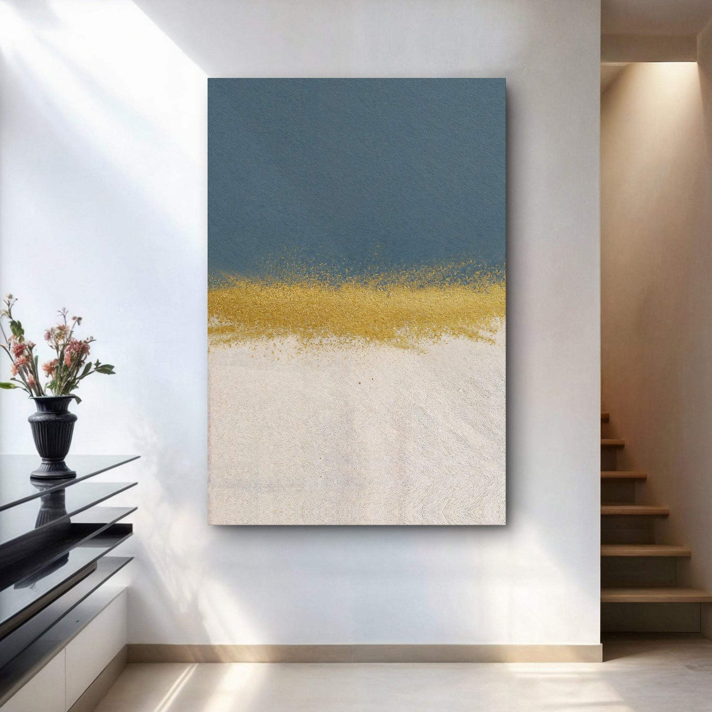 Minimalist Blue and Gold Wall Art - Tailored Canvases - Flyclothing LLC