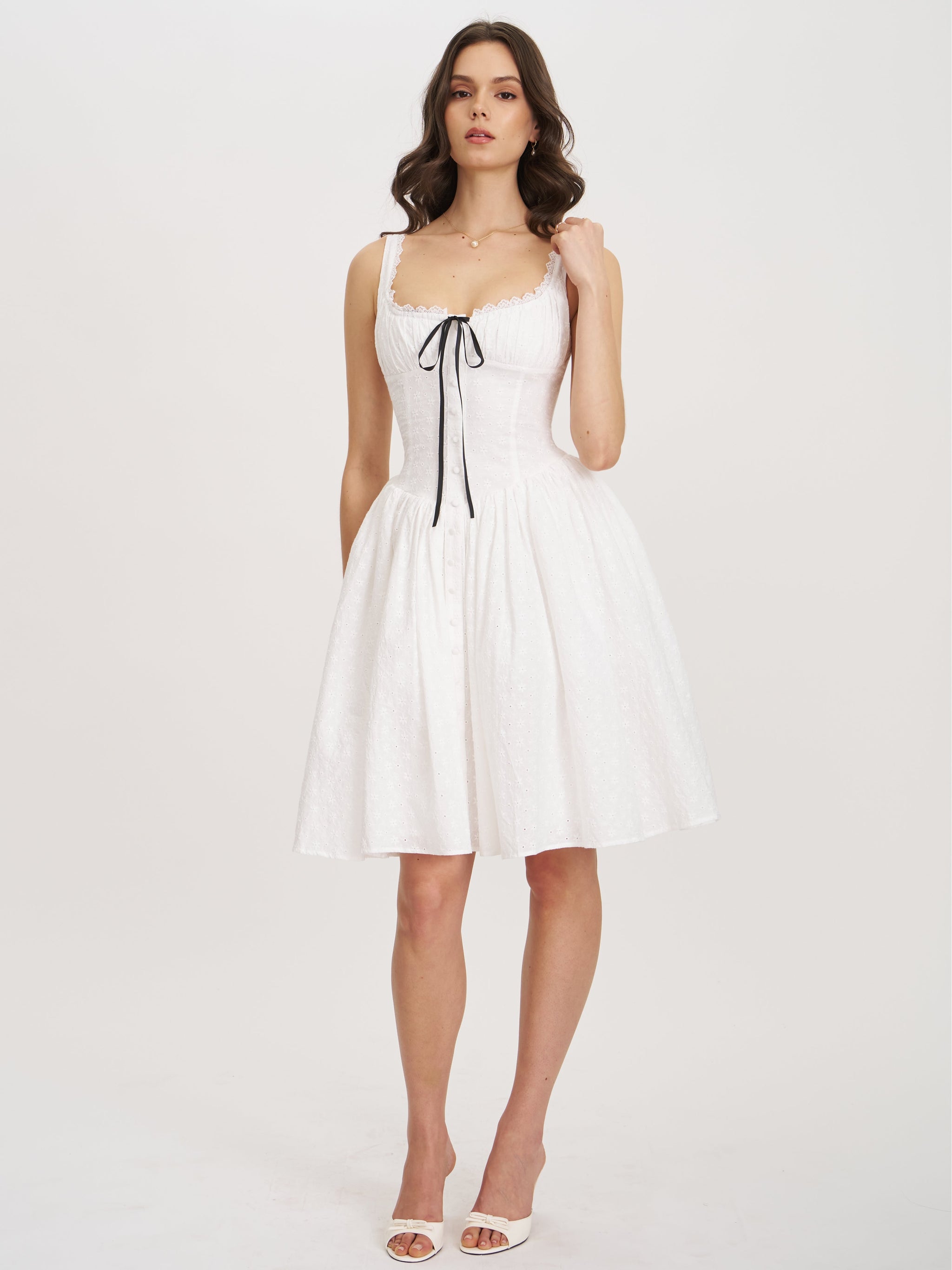 Madison Cotton Eyelet Square Neck Midi Dress