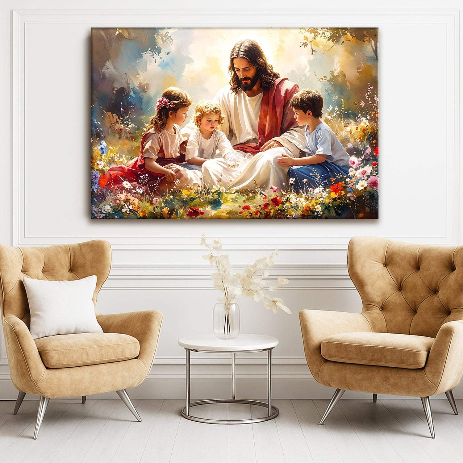Jesus With Children Faith Wall Art II - Tailored Canvases - Flyclothing LLC