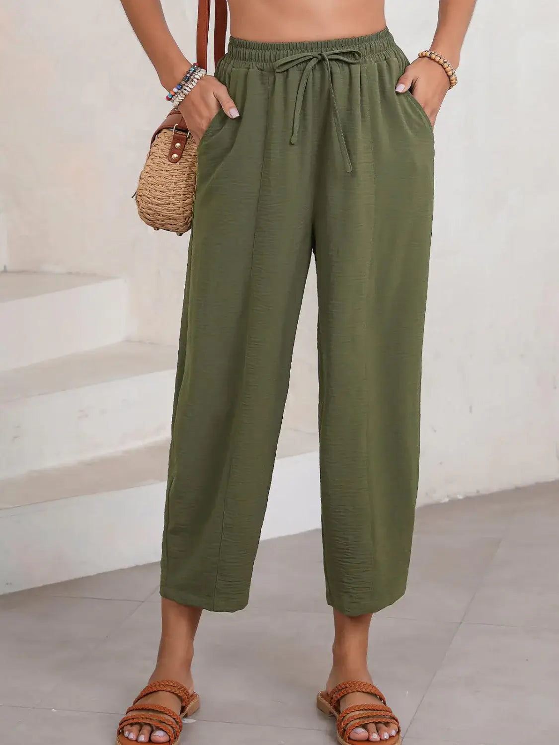 Full Size Drawtising Cropped Jogger Pants Plus Size - Trendsi - Flyclothing LLC