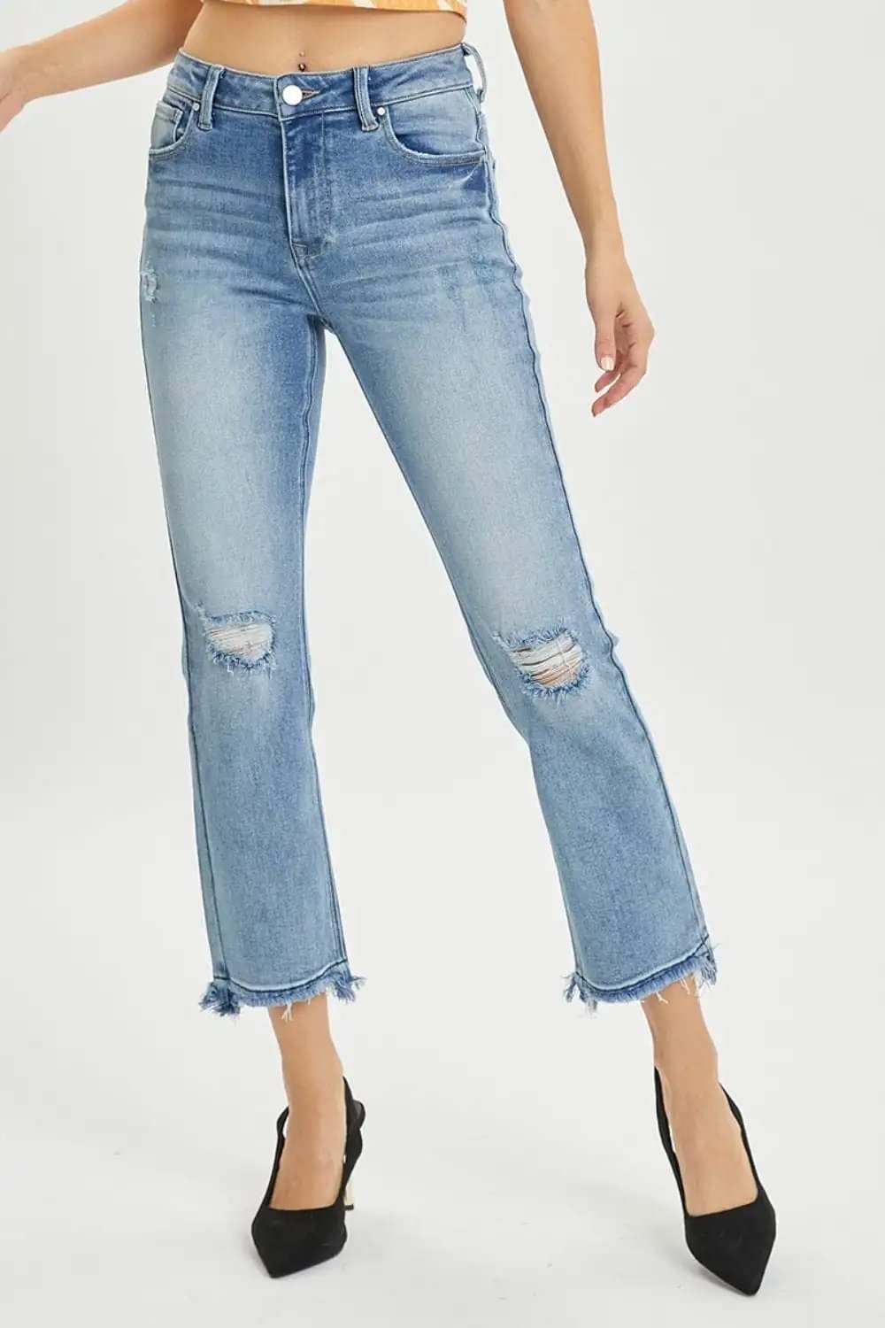 RISEN Full Size High Rise Distressed Cropped Straight Jeans - Trendsi - Flyclothing LLC