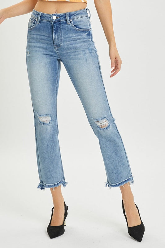 RISEN Full Size High Rise Distressed Cropped Straight Jeans - Trendsi
