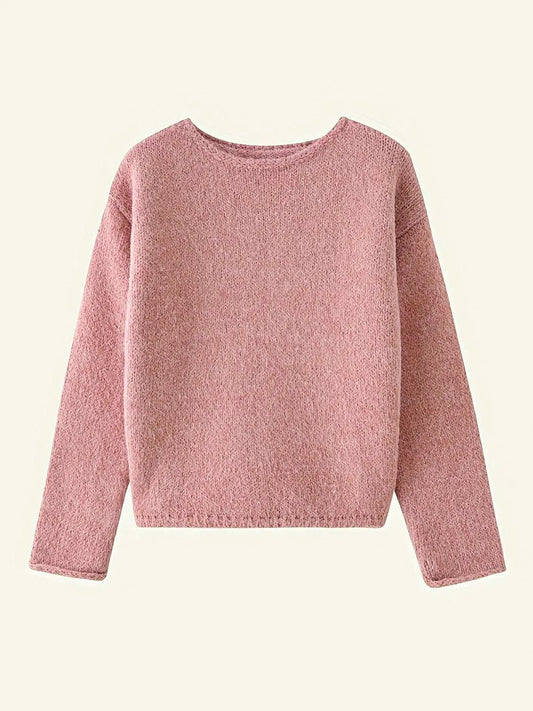 Oversized Round Neck Long Sleeve Sweater - Trendsi - Flyclothing LLC