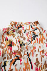 Abstract Print 3/4 Sleeve Ruffle Blouse - Trendsi - Flyclothing LLC
