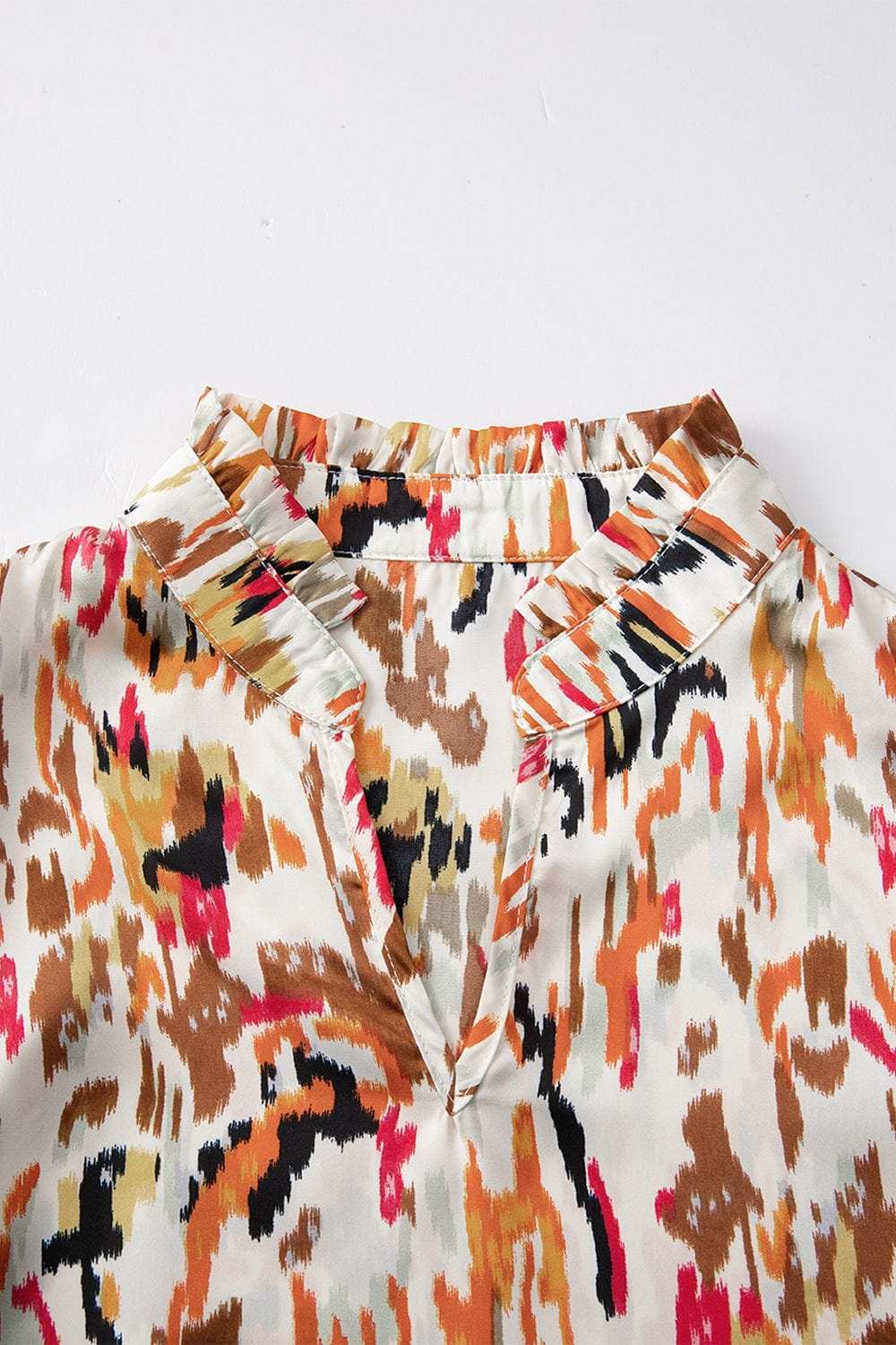 Abstract Print 3/4 Sleeve Ruffle Blouse - Trendsi - Flyclothing LLC