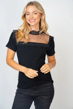 White Birch Mesh Pearl Detail Short Sleeve T-Shirt - Trendsi