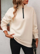 Quarter Zip Dropped Shoulder Sweatshirt - Trendsi - Flyclothing LLC