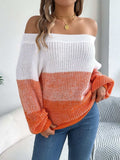Color Block Off-Shoulder Long Sleeve Sweater - Trendsi - Flyclothing LLC