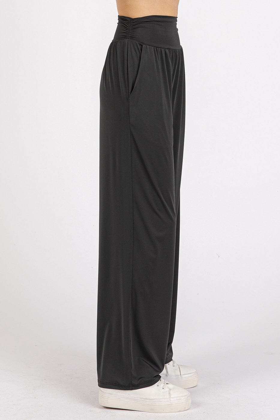 Mittoshop Stretch Banded Waist Wide Leg Pants with Pockets - Trendsi - Flyclothing LLC