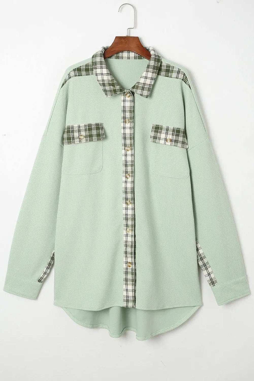 Plaid Button Down Collared Jacket - Trendsi - Flyclothing LLC