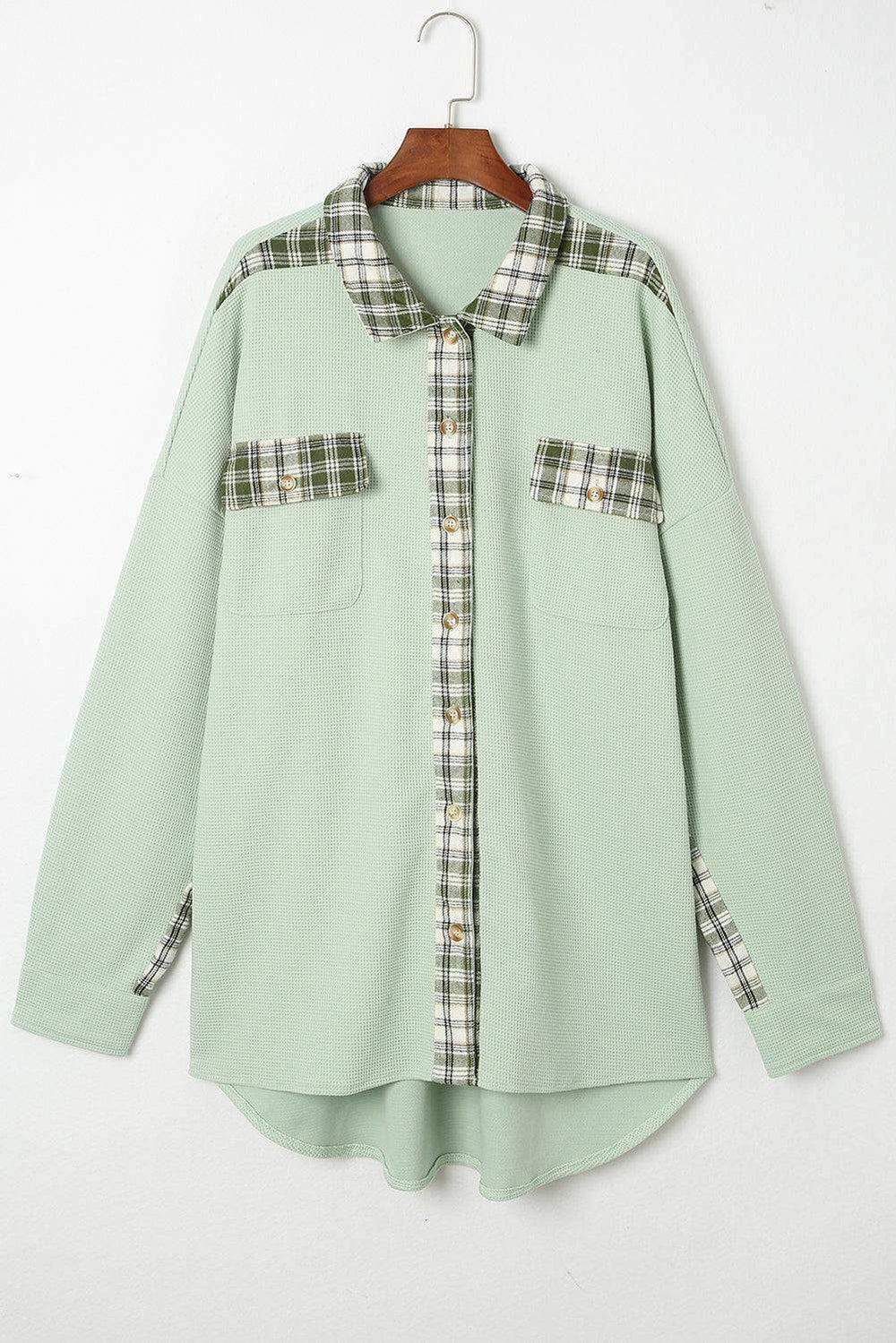 Plaid Button Down Collared Jacket - Trendsi - Flyclothing LLC