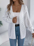 Openwork Open-Front Long Sleeve Cardigan - Trendsi - Flyclothing LLC