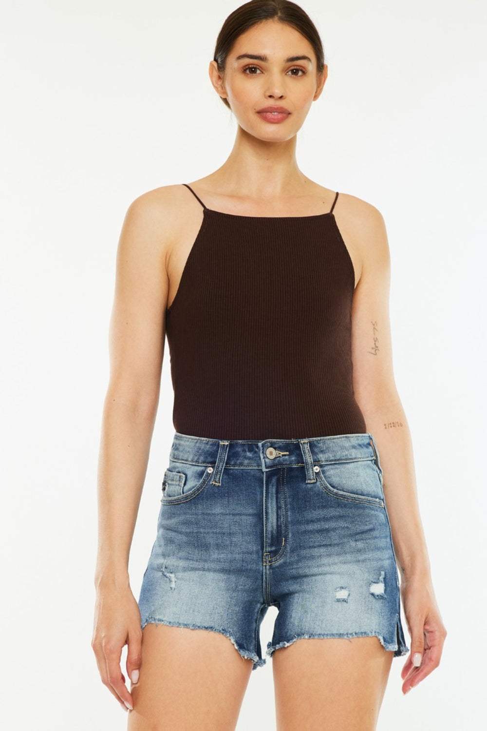 Kancan High Waist Raw Hem Denim Shorts - Trendsi - Flyclothing LLC
