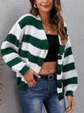 Striped Button Up Long Sleeve Sweater - Trendsi - Flyclothing LLC