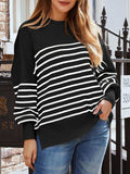 Striped Round Neck Long Sleeve Sweatshirt - Trendsi - Flyclothing LLC