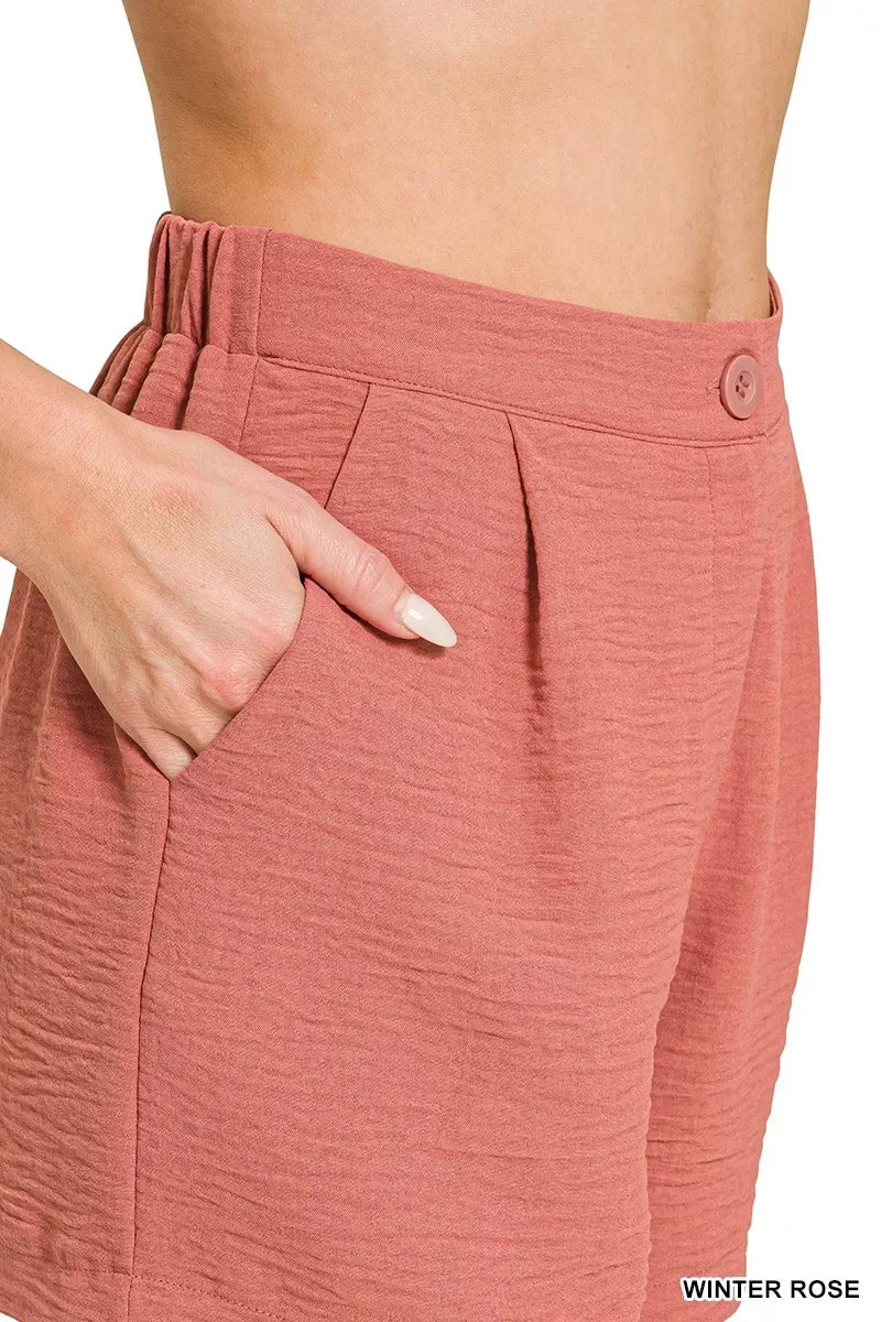 Zenana Woven Airflow Back Elastic Waist Shorts - Trendsi - Flyclothing LLC