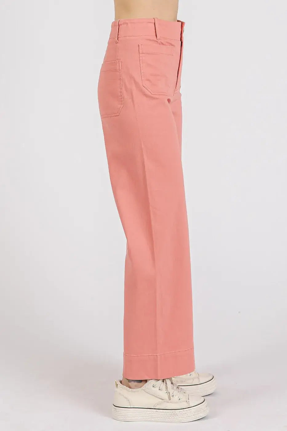 Mittoshop Twill Patch Pocket High Rise Wide Leg Pants - Trendsi - Flyclothing LLC