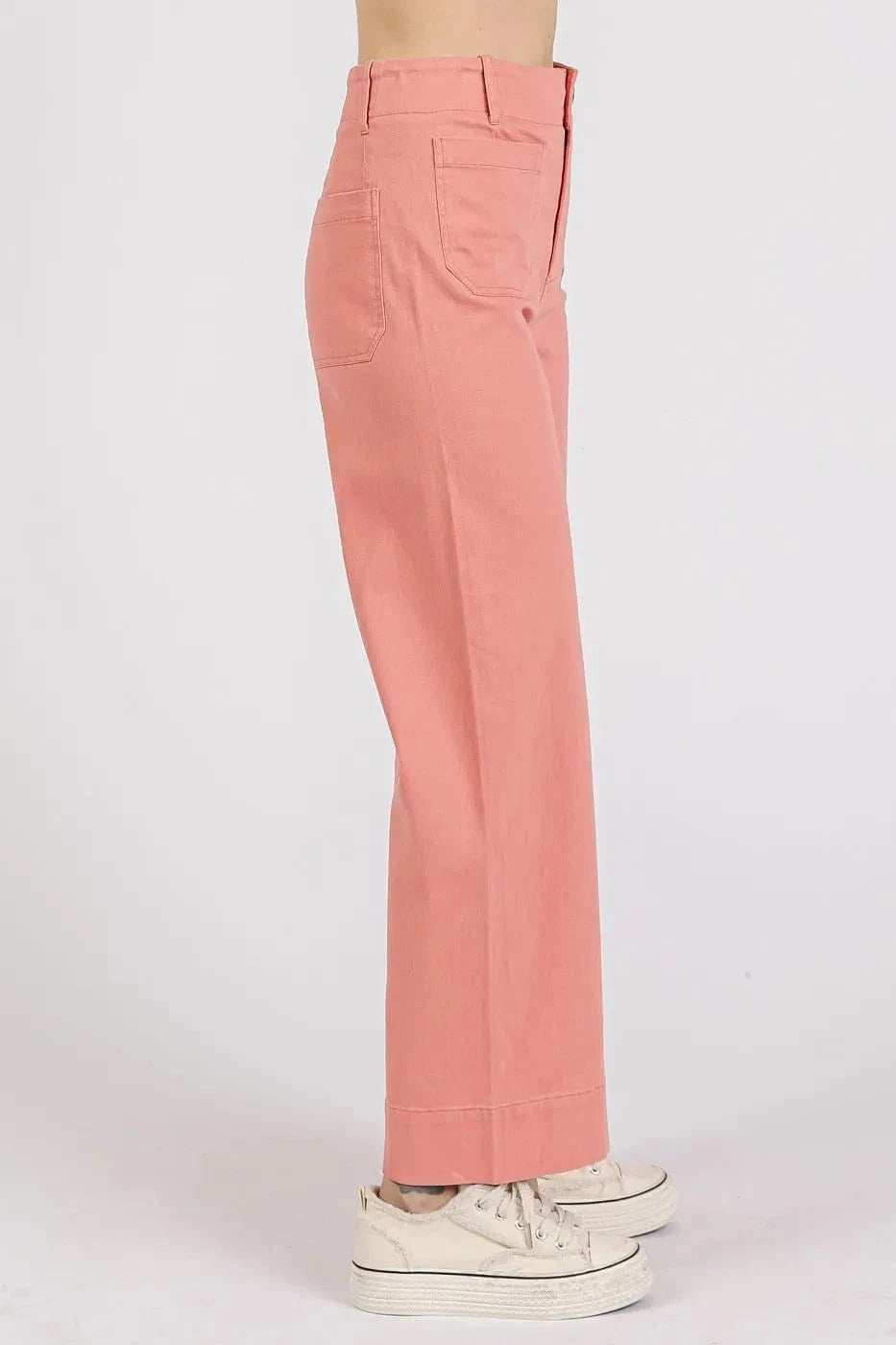 Mittoshop Twill Patch Pocket High Rise Wide Leg Pants - Trendsi - Flyclothing LLC